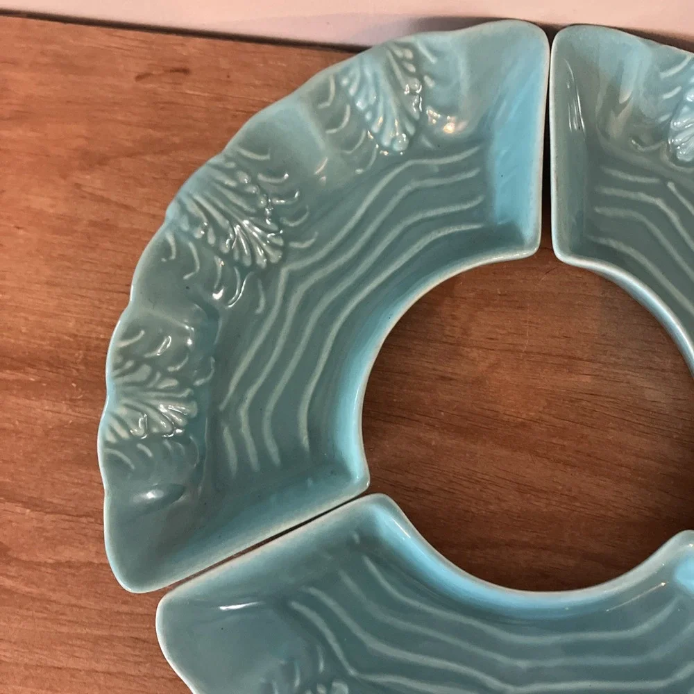 Set of 3 Vintage CALIFORNIA POTTERY Turquoise Lazy Susan Replacement Dishes
